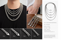 Collier chaîne cubaine en acier inoxydable en gros, style hip-hop unisexe, 6-12mm, 17-70cm, MOQ 1