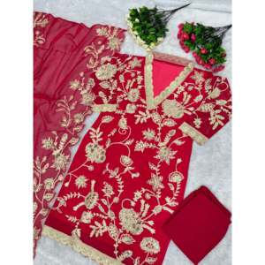 Conjunto de traje de fiesta de diseñador para mujer con trabajo de secuencia Incluye pantalón y Dupatta - Product Image 3