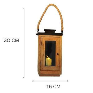 Farol de Madera Rústico con Asa de Cuerda, Farol Decorativo Estilo Granja - Product Image 2