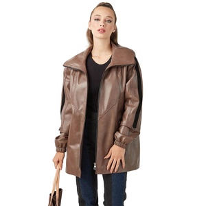 Best Quality <b>Women's</b> Long Casual Sheep Leather <b>Coat</b> Customized Design <b>Waterproof</b> Polyester Silk <b>Plus</b> <b>Size</b> ODM Supply - Product Image 1