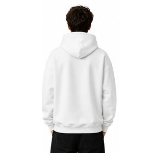 Sweat-shirt à capuche en polaire blanc pour homme avec poche avant, logo imprimé et broderie, streetwear décontracté d'hiver - Product Image 5