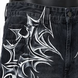 Pantalones Cortos de Mezclilla Personalizados para Hombre, Lavados en Negro, Hasta la Rodilla, Estilo Baggy, con Estampado Gráfico, Casuales, de Verano - Product Image 6