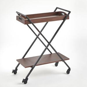 Carrello bar Lester a 2 livelli in metallo e legno con ruote bloccabili Nero/Noce - Product Image 5