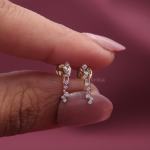 IGI Certified Lab Grown Round Diamond Climber <b>Earrings</b> in 9K Rose / Yellow & White Gold | Minimalist Diamond <b>Cuff</b> Stud <b>Earrings</b> - Product Image 2