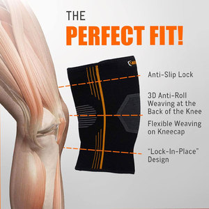 Genouillère noire avec surpiqûres orange, soutien élastique compressif, vêtements de sport pour hommes - Product Image 4