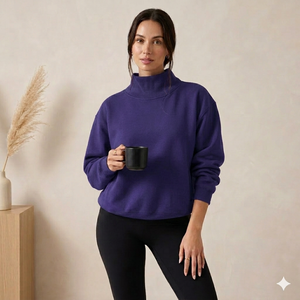 Top Oversize de Cuello Alto para Mujer, Cálido, Acogedor, Corte Holgado, Estilo Urbano para Uso Diario - Product Image 1