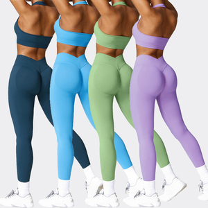 Conjunto de Ropa Deportiva de Pilates para Mujer, 2 Piezas, con Relleno en el Pecho, Colores en Contraste, Transpirable, Personalizable, para Gimnasio y Yoga, con Cierre - Product Image 1