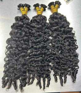Extensiones de Cabello Humano Rizado con Punta K, Cabello Virgen Indio Natural Negro, con Queratina, para Uso Profesional - Product Image 2