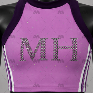 Ensemble d'uniformes de cheerleading personnalisés en polyester : haut court dos nu et pantalon large avec strass sur le devant – Tenue de performance pour équipe universitaire - Product Image 4