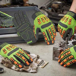 JNM Safety <b>Synthetic</b> Leather Gloves Flexible Nylon Anti-Slip Raised Tpr <b>Rubber</b> Fingertips Elastic Wristband Impact Reducing Work - Product Image 6