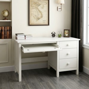 Escritorio Moderno de Madera Blanca para Computadora con 3 Cajones y Bandeja para Teclado para Uso en Oficina en Casa - Product Image 1