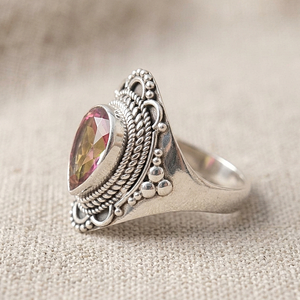 Pink Tourmaline <b>Ring</b> <b>925</b> Sterling <b>Silver</b> Rose &Yellow Gold Plated Vintage Boho Statement Handmade Gemstone Women Jewelry for Her - Product Image 5
