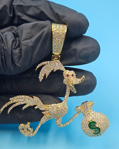 Colgante de Pato con Bolsa de Dinero, Chapado en Oro de 18K, Moissanita de Corte Brillante Redondo, Estilo Hip Hop, Amuleto Unisex - Product Image 1