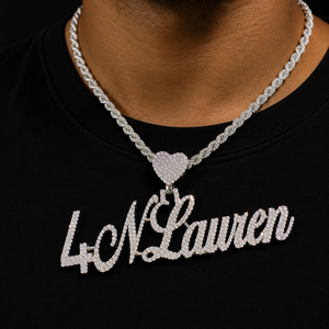Pendentifs personnalisés en argent sterling 925 plaqué or avec nom en cursive, fermoir cœur, cristaux étincelants, style hip-hop, cadeau unisexe - Product Image 2