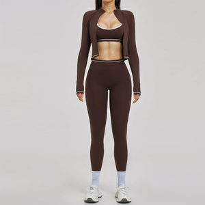 Wholesale Womens 3 Piece Yoga Set Jacket Slim Fit <b>Vest</b> Cropped Pants Sportswear Fitness Outfits Spandex Polyester Sports Wear - Product Image 6