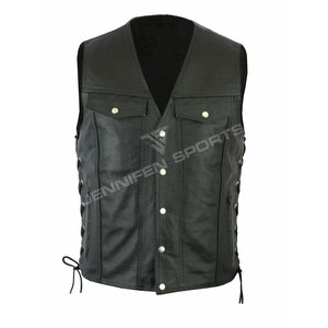 Chaleco de Motocicleta para Hombre, de Cuero Genuino, Acolchado, Casual, Transpirable, para Invierno, con Cierre de Cremallera, para Motociclistas, con Múltiples Bolsillos - Product Image 1