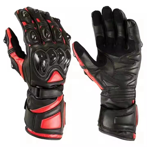 <b>Leather</b> Full Finger Racing <b>Gloves</b> <b>Black</b> Red Adjustable Wrist Strap Buckle Closure For Riding <b>Men</b> Unisex Custom <b>Leather</b> - Product Image 1