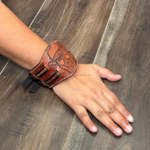 Nouveau Bracelet en cuir véritable usiné à la main personnalisé avec bracelets unisexes réglables de conception de crâne de Cowboy occidental pour hommes et femmes - Product Image 4