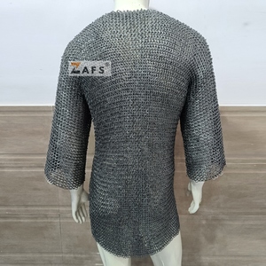 เสื้อเกราะเหล็กยุคกลางแบบโซ่เหล็กกล้าอ่อน ตอกหมุดแบบวงแหวน แขนครึ่งแขน สไตล์ไวกิ้ง อัศวิน สำหรับการแสดงประวัติศาสตร์ คอสเพลย์ - Product Image 4