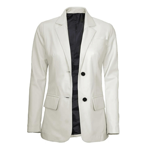 Veste en cuir d'agneau véritable sur mesure OEM pour femme, coupe ajustée, blazer noir respirant, coupe-vent, col à revers, boutonnée - Product Image 4