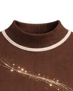 Débardeur côtelé marron personnalisé pour femme avec col montant et bande de strass, sans manches, été, fabrication sur mesure - Product Image 4