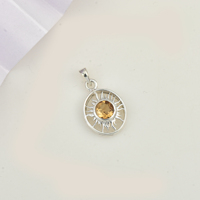 Pendentif Citrine Classique pour Femme, Motif Soleil, Bijoux de Mariage Moku, Modèle MOKU-SP-02, Argent Massif 925, Sertissage Canal