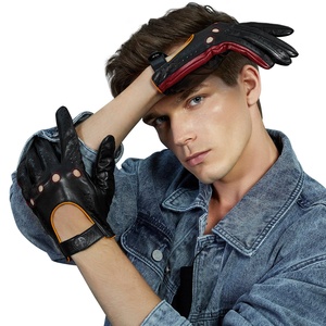 Noir marron mode Punk Rock goujons bracelet en cuir sans doublure hommes demi-doigt sans doigts moto conduite gants en cuir - Product Image 1