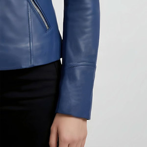 Veste en cuir d'agneau véritable pour femmes, style bomber court, mode, vente en gros - Product Image 6