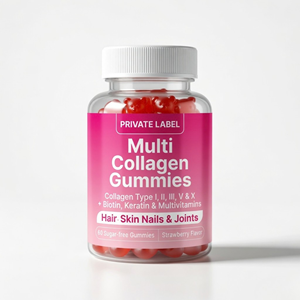 Gomitas de Colágeno Múltiple de Marca Privada de Fabricante OEM, Suplemento Dietético con Biotina, Queratina, Multivitaminas, Sabor Fresa - Product Image 1