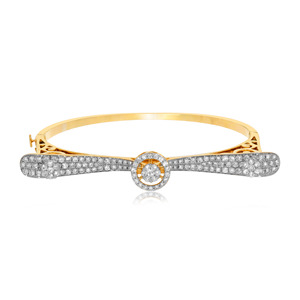 Luxury Women's 14K Yellow Gold Lab Grown Diamond Round Brilliant Cut <b>Bangle</b> <b>Bracelet</b> with Multi-Row Mesh Circular Clasp Design - Product Image 1