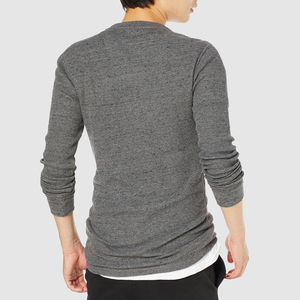 T-shirt Henley côtelé pour homme, manches longues, col boutonné, tissu extensible, confortable et élégant. - Product Image 6
