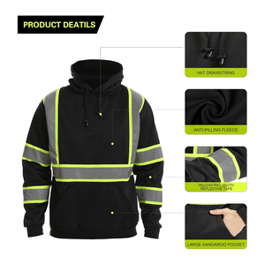 Vêtements de travail haute visibilité pour constructeurs, vêtements de sécurité réfléchissants pour hommes, sweat-shirt noir uni à rayures pour usage industriel - Product Image 4