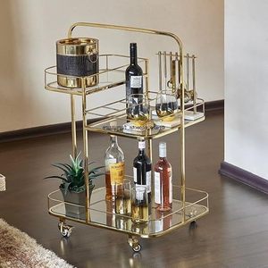 Carrito de Bar Moderno de Metal de Tres Niveles con Ruedas para Almacenamiento de Bebidas en la Sala de Estar, Forma Rectangular, Acabado Brillante - Product Image 1