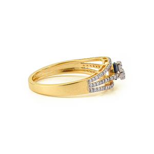 Bague de fiançailles triple couche en or jaune massif 14 carats, saphir bleu et diamants, sur mesure, cadeau pour demoiselle d'honneur - Product Image 5