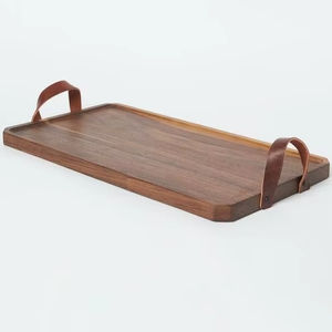 Bandeja de madera para servir con asas de cuero, bandeja de madera de lujo, bandeja de madera para desayuno, bandeja de madera para servir café, bandejas de almacenamiento - Product Image 1