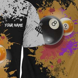 Camiseta de Billar Personalizada en Oferta con Diseño de Bolas de Billar Neón para Jugadores de Liga, Clubes y Equipos de Eventos Deportivos Competitivos - Product Image 4