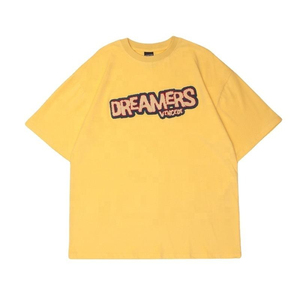 T-shirt en coton noir gaufré Dreamers Flock pour homme, coupe classique, streetwear, manches courtes, col rond, respirant, séchage rapide, logo frontal - Product Image 3