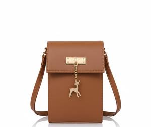Sac à bandoulière mini pour téléphone en cuir PU pour femme avec pendentif cerf – Sac à main vertical tendance - Product Image 1