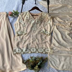 Conjunto de Traje Palazzo VASTRA COTTAGE con Top Kurti Bordado con Lentejuelas, Talla Única, Palazzo y Dupatta Cosidos, Ropa Étnica - Product Image 2