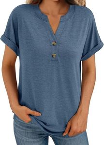 Custom cotton or CVC <b>women</b> <b>T</b> <b>Shirt</b> with Button <b>V</b> <b>neck</b> sleeve folded solid or printed or embroidery or allover with silicon wash - Product Image 6