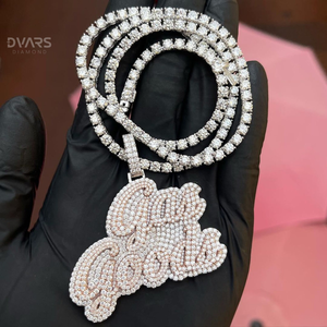 Collier Pendentif Personnalisé en Argent Sterling 925 avec Initiale Glacée et Moissanite, Style Hip Hop de Luxe - Product Image 1