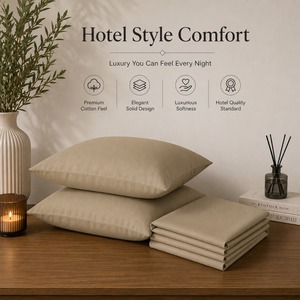 Draps de lit unis en pur coton 300 fils, couleur beige élégante, pour literie haut de gamme et tissu doux et respirant – Approvisionnement direct usine - Product Image 5
