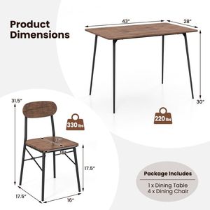 Set da Pranzo Rettangolare a 5 Pezzi con Schienale e Gambe in Metallo, Design Salvaspazio Convertibile per Angolo Colazione - Product Image 6