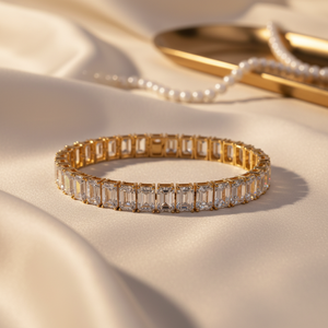 AMBER JEWELS Classic 18k Solid Gold Emerald Cut Natural Stone Link <b>Bracelet</b> IGI Certified Unisex Wedding Jewelry - Product Image 1
