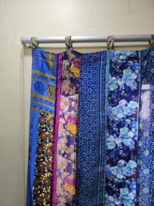 Blue Silk Patchwork <b>Curtain</b> Panel With Printed Patterns Tab Top Traditional Chinese Style Translucent <b>Window</b> Decor - Product Image 5