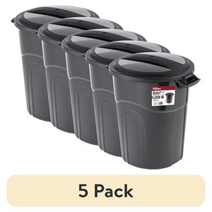 Paquete de 5 Contenedores de Basura de Plástico Resistente de 20 Galones con Tapa, Color Negro - Product Image 1