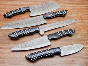 Ensemble de couteaux de cuisine en acier Damas faits à la main, lame fixe droite, manche en bois, tranchant comme un rasoir, option OEM, garantie de 3 ans - Product Image 2