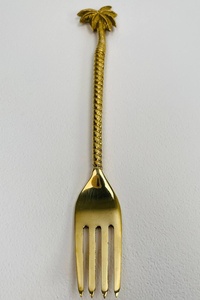 Fourchette à manche fleur dorée, couverts en métal résistants à la rouille, vaisselle de mariage, finition polie miroir - Product Image 5