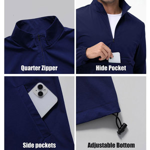Chaqueta de poliéster para hombre con cuello alto y cremallera de un cuarto, tela elástica en 4 direcciones, adecuada para entrenamiento deportivo, sesiones de fitness y uso al aire libre. - Product Image 4