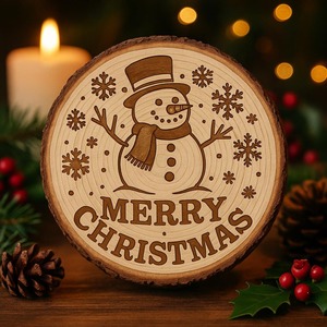 Snowman Design Merry Christmas Wooden <b>Coaster</b> Suitable For Drinks <b>Table</b> Protection Festive Decor And Holiday Gift From India - Product Image 2